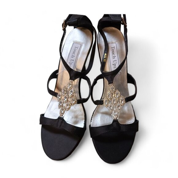 NWOT Touch Ups Black Satin  Crystal Rhinestone Embellished Heels Size 9M - Picture 7 of 12